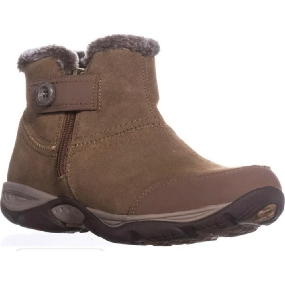 Easy Spirit Womens Brown Suede Faux Fur Trim Ankle Boots Side Zip Size 9.5 Wide